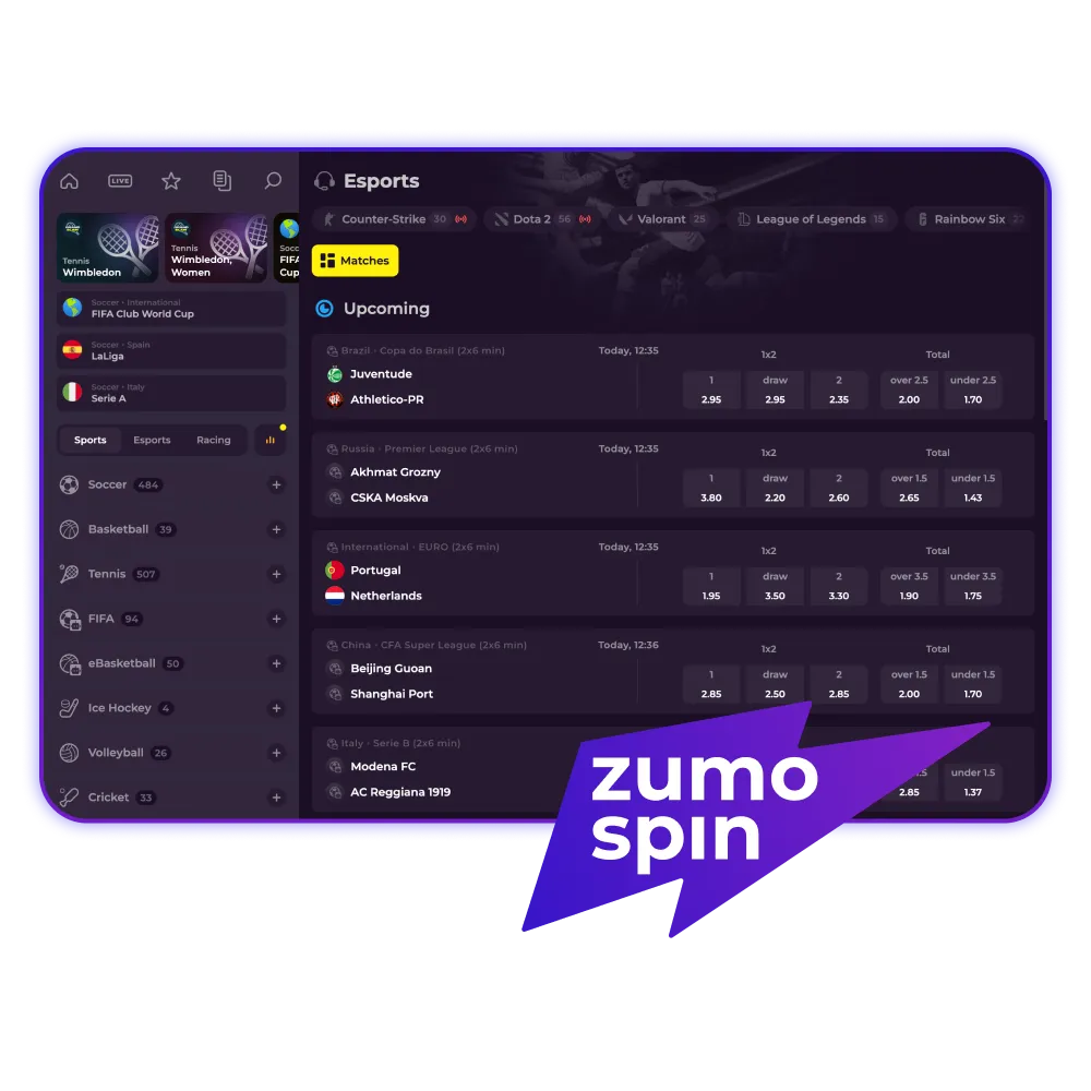 Enjoy esports betting with ZumoSpin.