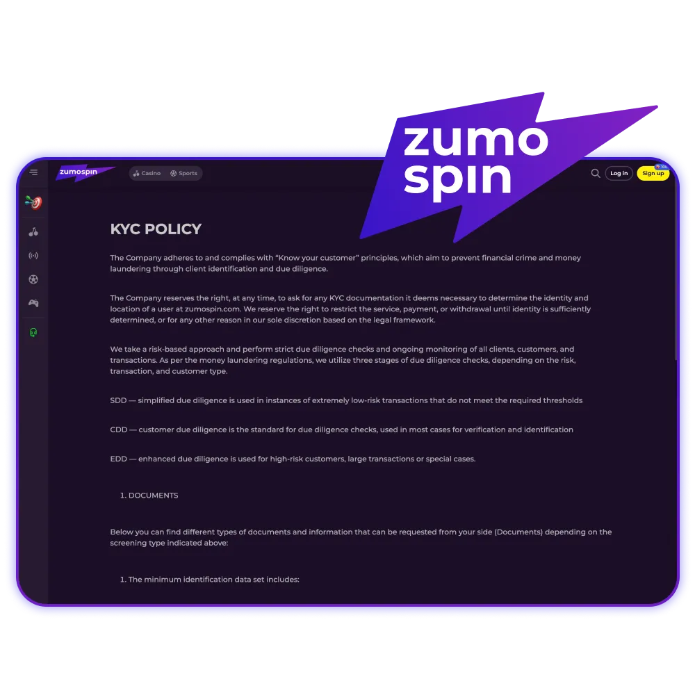 Understand KYC requirements on ZumoSpin.