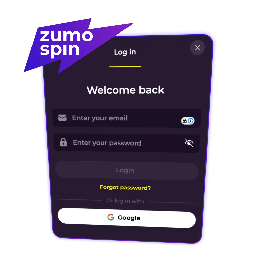 Log in to your ZumoSpin account fast.