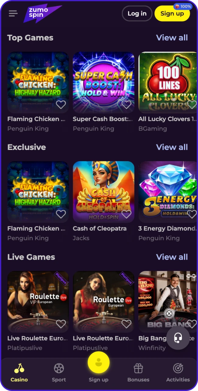 ZumoSpin online casino offers the most popular casino games.