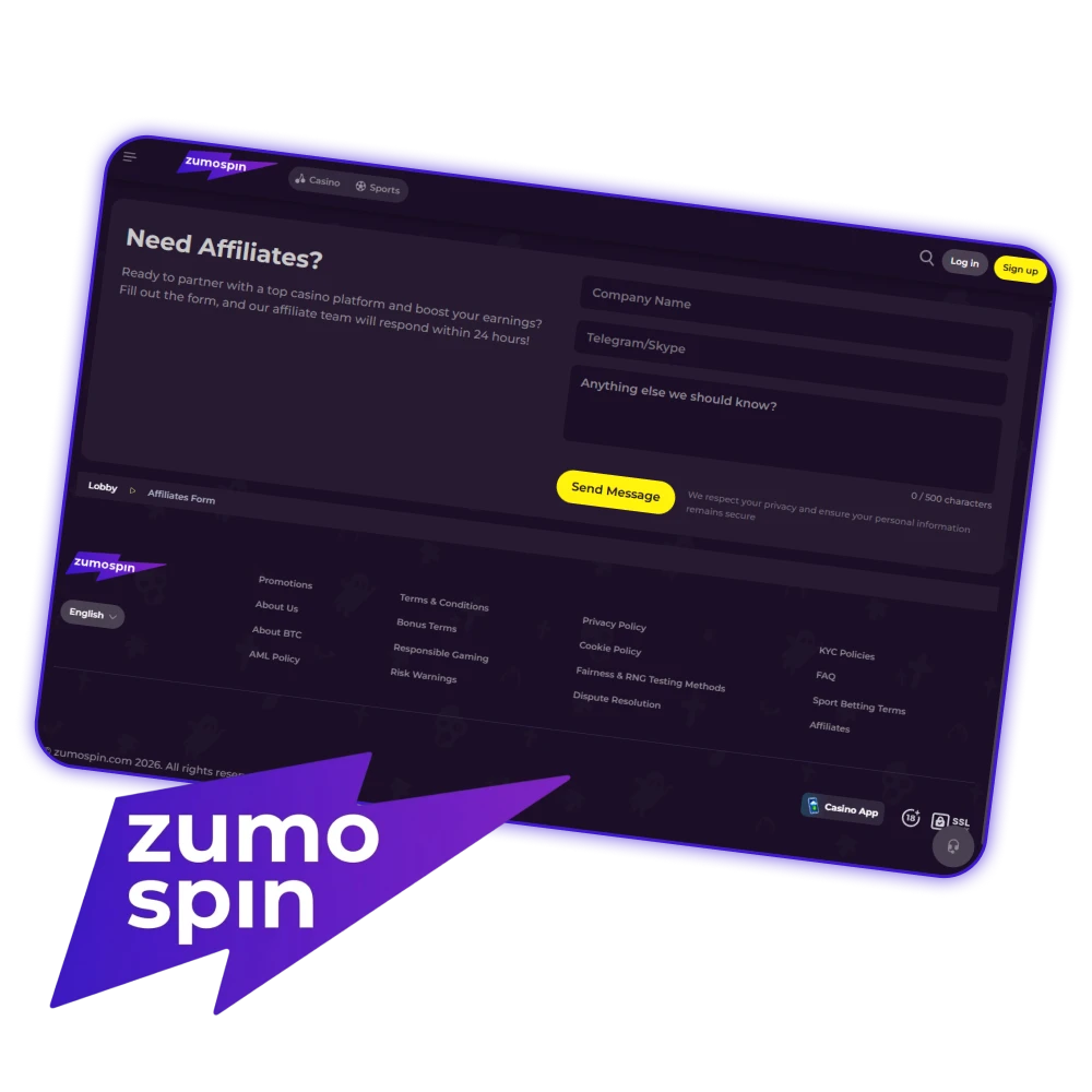 Verdien hoge commissies als partner van het ZumoSpin affiliate programma.