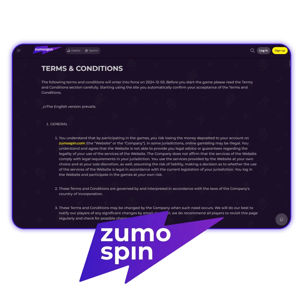 Lees de regels van ZumoSpin om veilig voor grote bedragen te spelen.