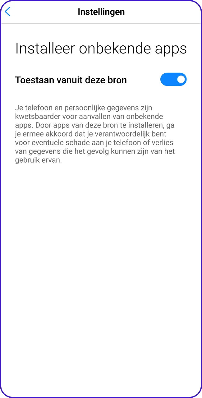 Sta installatie van onbekende bronnen toe voor de ZumoSpin Android app.