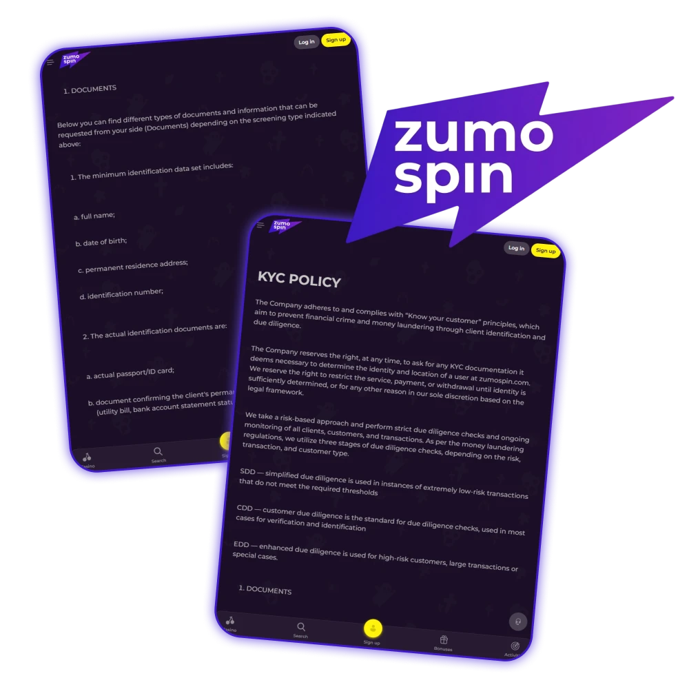 Bevestig je account bij ZumoSpin om je grote winsten snel op te nemen.