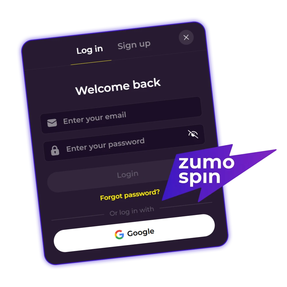 Log in op je ZumoSpin account en begin direct met winnen.