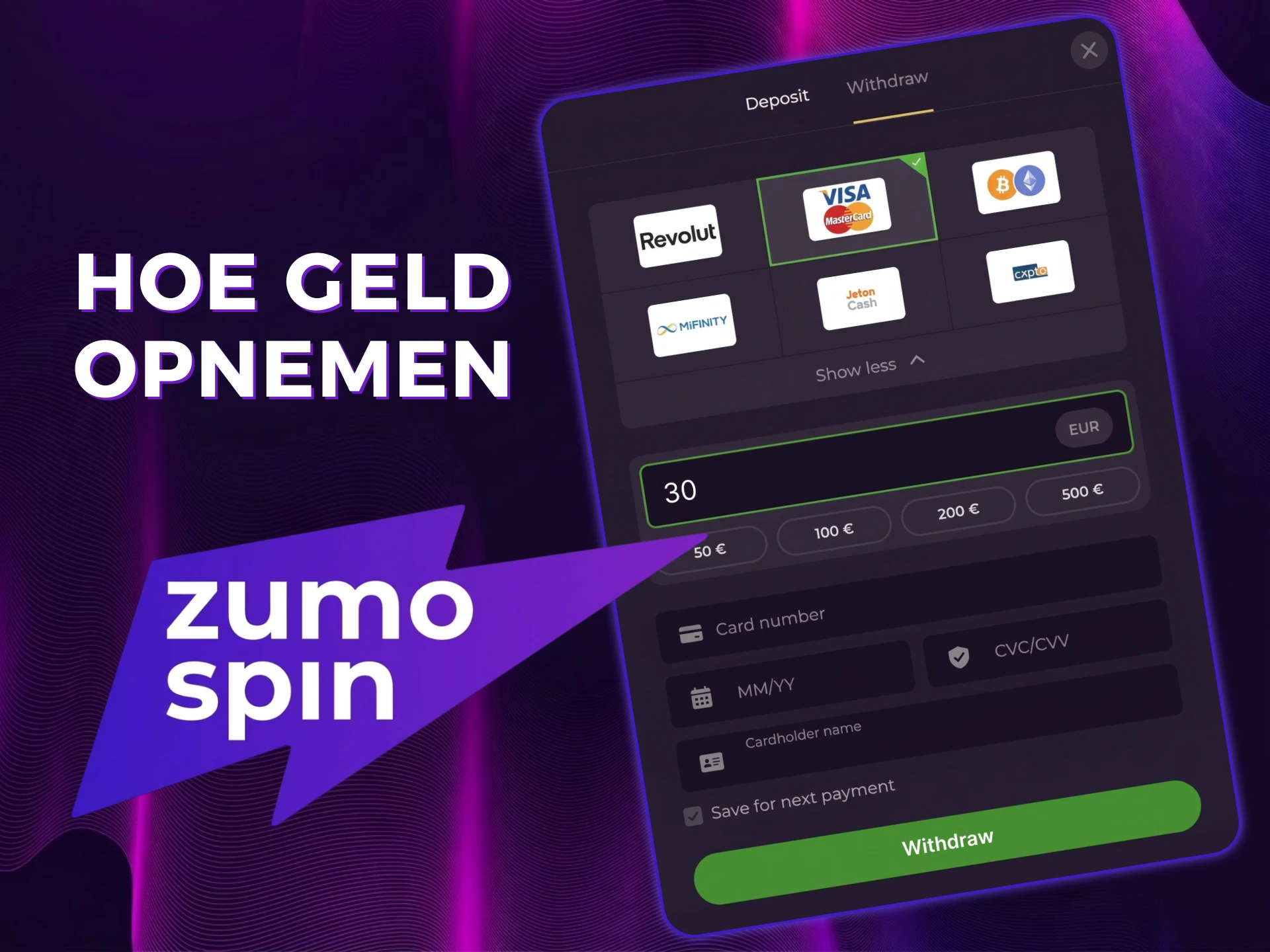 Volg deze stappen om je grote winsten bij ZumoSpin op te nemen.