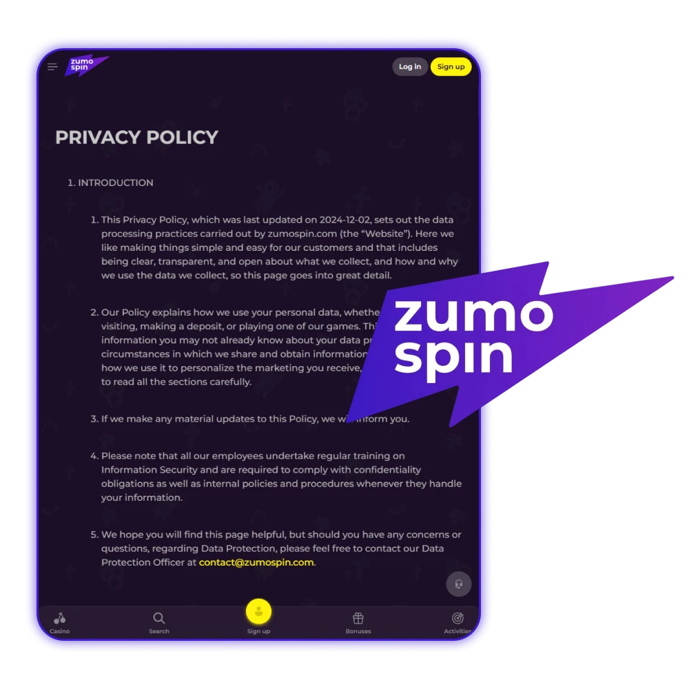 Zie hoe ZumoSpin jouw gegevens beschermt tijdens het gokken.