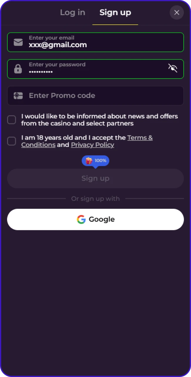 Stel een veilig wachtwoord in voor je ZumoSpin registratie account.