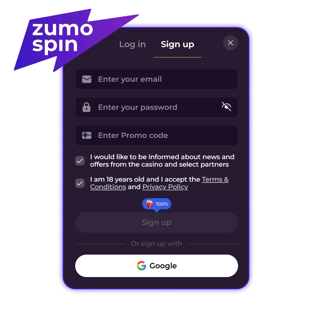 Maak een account aan bij ZumoSpin en start je weg naar rijkdom.