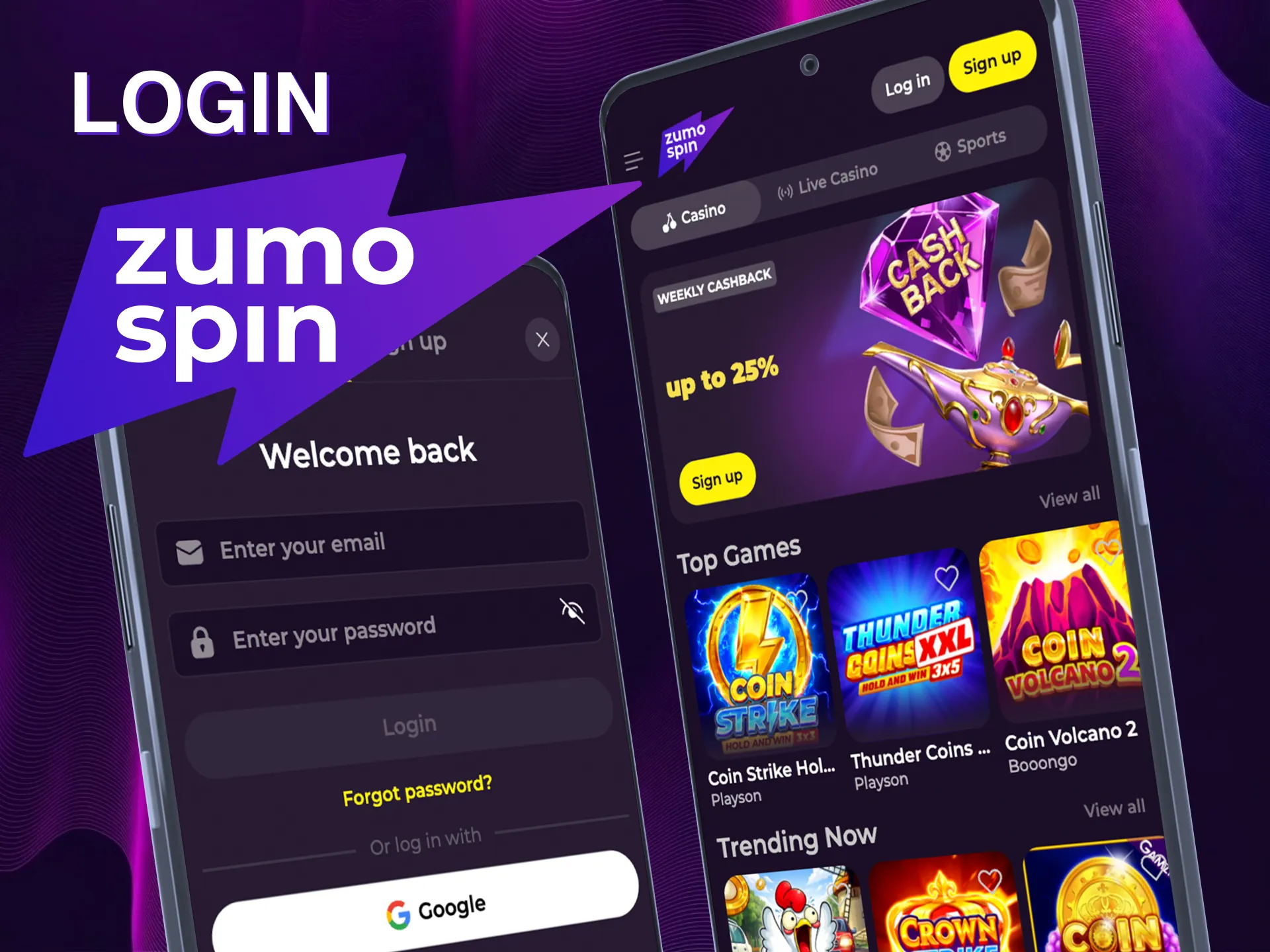 Enter your credentials to login and access your profile in the ZumoSpin App.