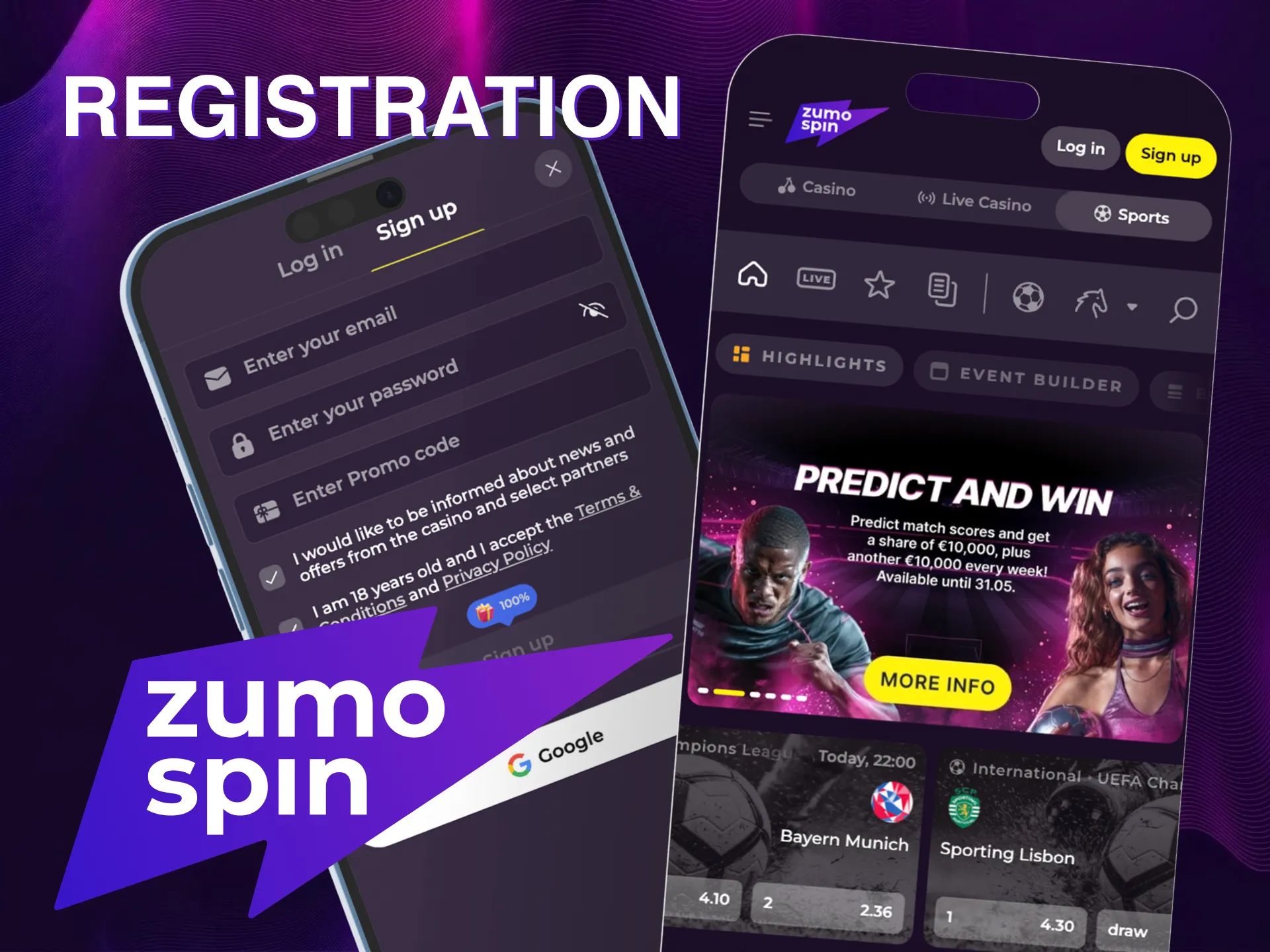 Follow the simple steps to register and begin betting via the ZumoSpin App.